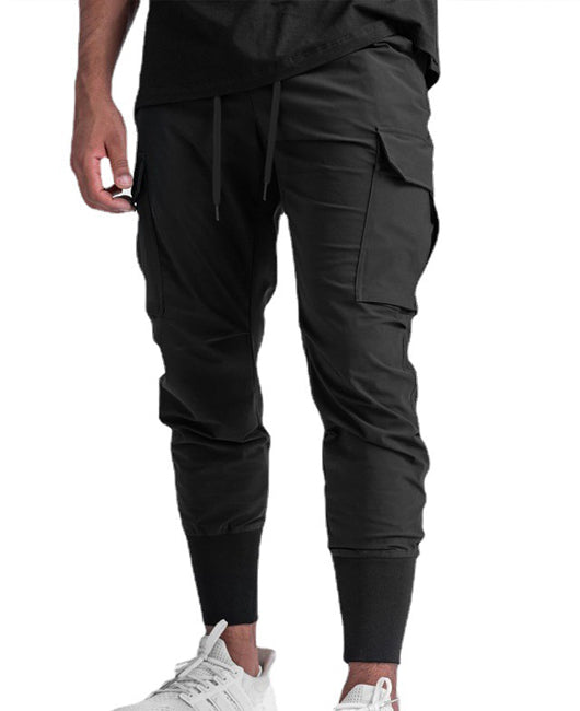 Men Summer Drawstring Waist Flap Pockets Carrot Pants