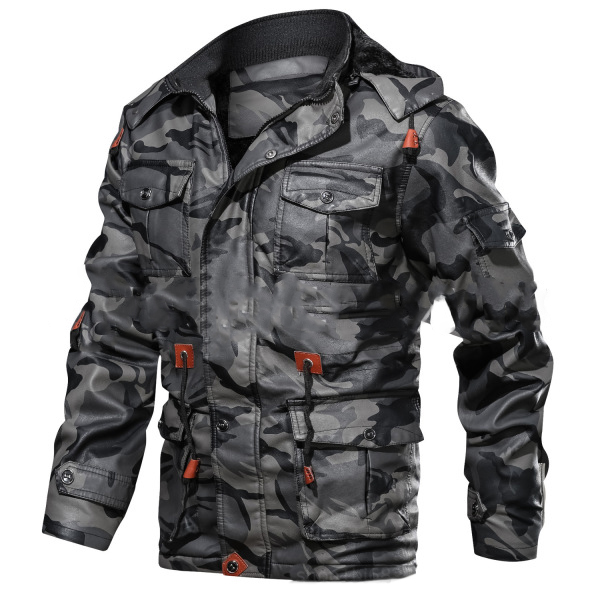 Fleece Mid-length Leather Multi-pocket Camouflage Jacket